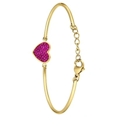 Afbeelding van Lucardi Dames Stalen goldplated Armband hart met kristal fuchsia Staal Goudkleurig 20 cm