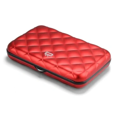 Afbeelding van ÖGON Smart Wallets Damesportemonnee van aluminium met ronde knop RFID kaarthouder capaciteit 10 kaarten en bankbiljetten, Rood, Eén maat, Elegant