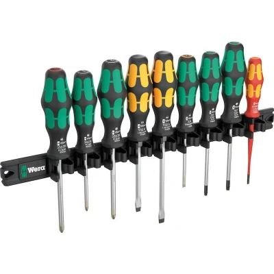 Afbeelding van Wera 9650 Magnetleiste Kraftform Schraubendreher Satz Schroevendraaierset Werkplaats 9 delig Kruiskop Phillips, Pozidriv, Torx, Plat