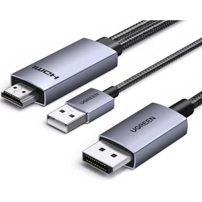 Afbeelding van UGREEN HDMI naar DisplayPort kabel, 4K@60Hz, 1080P@240Hz, DisplayPort, DP 1.2, HDCP 2.3, HDR, aluminium behuizing met rooster, compatibel PS5/4 Xbox series, X/S Switch, laptop, PC