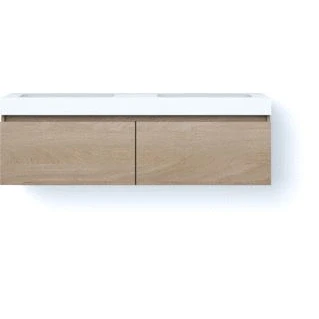 Afbeelding van Looox solid drawer box 140 cm surface bovenblad twee wasbakken 500 mm wooden meubel met 2 lades old grey swdb1400