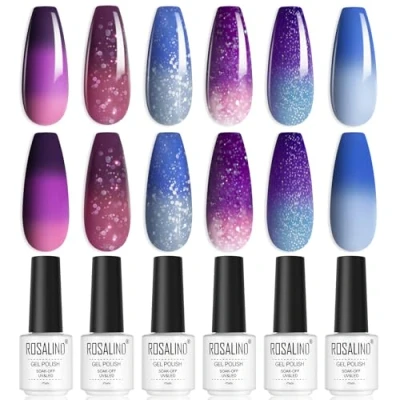 Afbeelding van ROSALIND UV Nagellak Set, Temperatuurverandering 6 kleuren Gel Blauw Paars Roze Gellak voor Nagelstudio DIY Home
