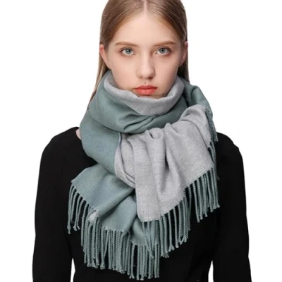 Afbeelding van RIIQIICHY Dames sjaal voor vrouwen winter sjaals wraps pashmina omkeerbare warm groot, Turkoois en Grijs, L