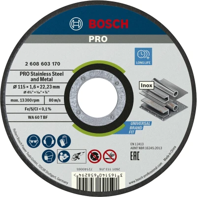 Afbeelding van Bosch Accessoires Doorslijpschijf recht Standard for Inox WA 60 T BF, 115 mm, 22,23 1,6 mm 1 stuks 2608603170