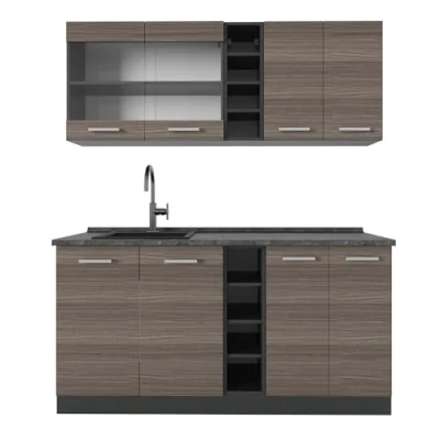 Afbeelding van Vicco Eenpersoonskeuken R Line, Edel grijs/antraciet, 160 cm , WB Antraciet