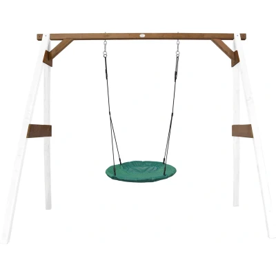Afbeelding van AXI Nestschommel Summer met frame van hout in wit &amp; bruin Vrijstaande schommel voor kinderen nest schommelzitje