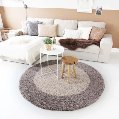 Afbeelding van Hoogpolig Vloerkleed Shaggy Trend Lijstmotief Rond Taupe 160 Cm