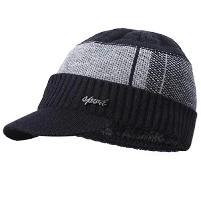 Afbeelding van Yixda Wintermuts voor heren, warme beanie, gebreide muts, pet met schild, zwart, One size