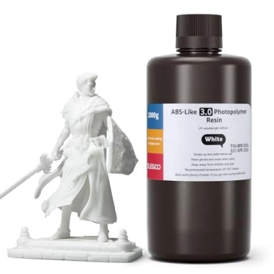 Afbeelding van ELEGOO ABS Like 3.0 3D hars, wit, 1000 g, UV 405 nm, hoge precisie, lagere krimping en viscositeit, fotopolymeerhars voor MSLA/LCD/DLP printer