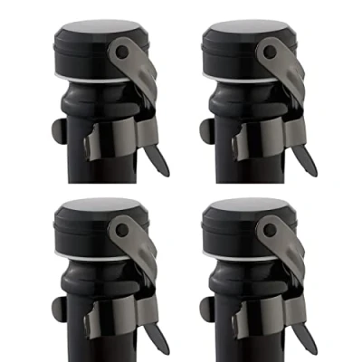 Afbeelding van WOTOR Champagne Stoppers en Wijnstoppers, 4 Stuks Roestvrij Staal Flessenstop, Herbruikbare, Lekvrij Versheid Behoudend voor Prosecco, Cava Mousserende Wijnen (Zwart)