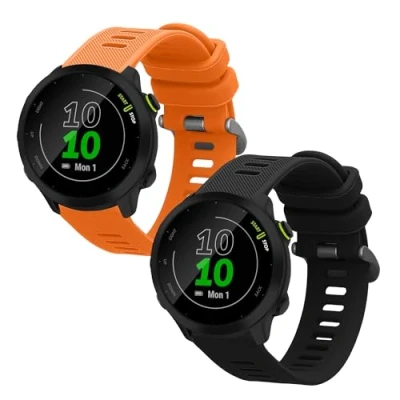 Afbeelding van kwmobile 2x horlogebandjes geschikt voor Garmin Forerunner 55 bandje Smartwatch bandjes van TPU Activity tracker horloge band in zwart / oranje