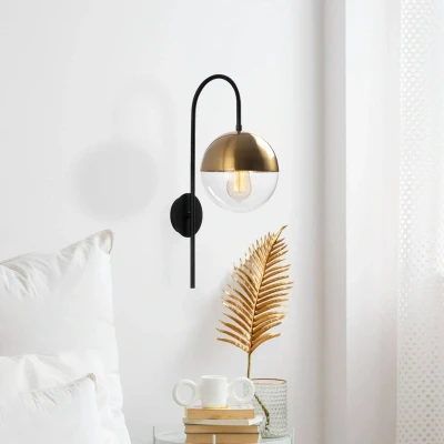 Afbeelding van Wandlamp grote bol zwanenhals steun Lanthis 20 x 31 57 cm Metaal Zwart vintage Menzzo