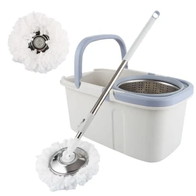 Afbeelding van ASelected Spin Mop en emmer set, 360 draaibare dweil voor het reinigen van vloeren, roestvrijstalen handgreep, uitschuifbare dweilvloeren met herbruikbare pads microvezelnat droog