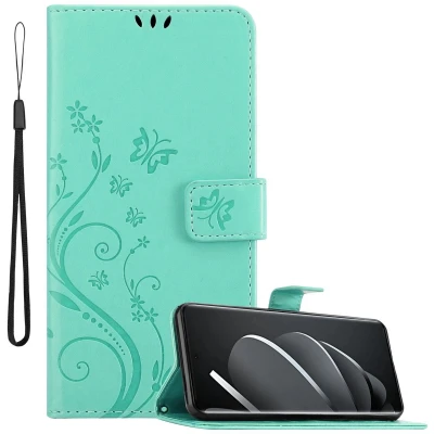 Afbeelding van Cadorabo Hoesje geschikt voor Xiaomi RedMi Note 14 Pro 5G in BLOEMEN TURKOOIS Beschermhoes bloemmotief met magnetische sluiting, standfunctie en kaartsleuven Book Case Cover Etui