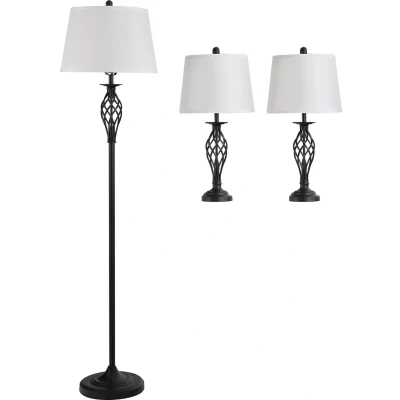 Afbeelding van HOMCOM Set van 3 lampen: 2 tafellampen (ø38 x 158 cm) + 1 vloerlamp (ø30 62 wit B31 179