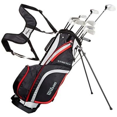 Afbeelding van Wilson Complete set voor beginners, 10 golfclubs met draagtas, heren, linkshandig, stretch XL, zwart/grijs/rood, WGG157553