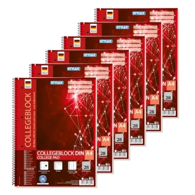 Afbeelding van Stylex 43889 P6 College notebook met spiraalbinding, vierkant, DIN A4, 80 vel 60 g/m² gram, 6 stuks