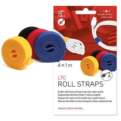 Afbeelding van LABEL THE CABLE Klittenband Rol Dubbelzijdig Kabelbinder voor Perfect Kabelmanagment Velourskwaliteit LTC ROLL STRAPS 4 x 1 m 16 mm Zwart, Blauw, Geel &amp; Root 1230