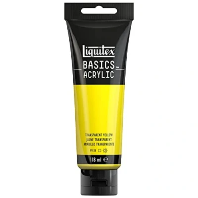Afbeelding van Liquitex Basics 8870062 Monopigmenteerde acrylverf, kunstenaarspigmenten, lichtecht, gemiddelde viscositeit, archiefkwaliteit, zijdeglanzende afwerking, 118ml Transparent Yellow