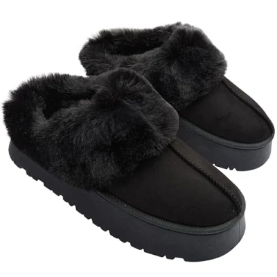 Afbeelding van CityComfort Sherpa gevoerde pantoffels voor dames en tieners, pluizige huisschoenen met antislip zool cadeau haar, Zwart, 37 EU