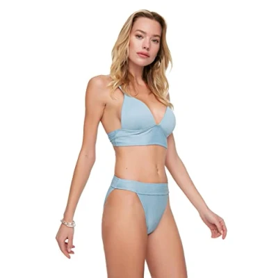 Afbeelding van Trendyol Vrouwen Normale taille Blauw getextureerd hoog uitgesneden bikinibroekje TBESS21BA0016