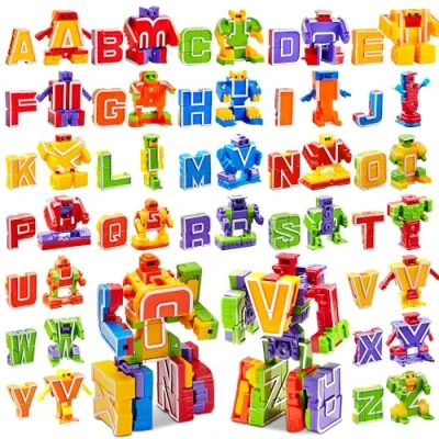 Afbeelding van JOYIN 26 stuks alfabet robots speelgoed voor kinderen, ABC leren speelgoed, alfabet, robotletters, peuters, educatief carnavalsprijzen, kerstspeelgoed, schatkist en prijs