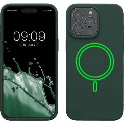 Afbeelding van kwmobile telefoonhoesje geschikt voor Apple iPhone 15 Pro Max Hoesje met magneet compatibel MagSafe Smartphone case in mosgroen