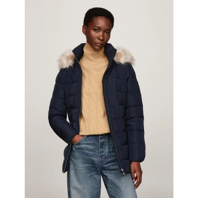 Afbeelding van Tommy Hilfiger Dames HERITAGE DOWN TYRA JKT MET FUR WW0WW43600 Puffer Jacket, Desert Sky, L, Blauw (Woestijnhemel), L
