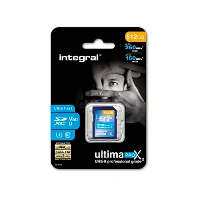 Afbeelding van Integral 512 GB UHS II SD kaart V60 Tot 260 MBs Lezen en 100 Schrijfsnelheid 1733X SDXC Professionele Hoge Snelheid 2 Geheugenkaart