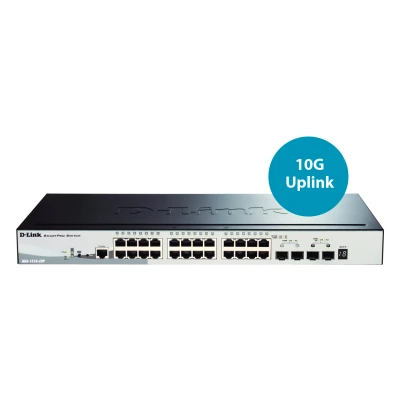 Afbeelding van D Link DGS 1510 28P/E, 28 poorten Layer 2/3 Smart Managed Gigabit Stack Switch (24x 10/100/1000 Mbit/s PoE Poort, 2x SFP, 10G SFP+) Alleen EU netsnoer