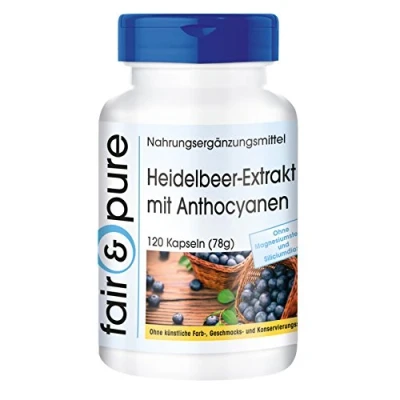 Afbeelding van Fair &amp; Pure® Bosbessen extract met anthocyanen gestandaardiseerd op 25% vegan 120 capsules