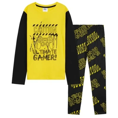 Afbeelding van CityComfort Jongenspyjama, gaming pyjamaset cadeaus voor kinderen, tieners, zwart/geel, 9 10 Jaar