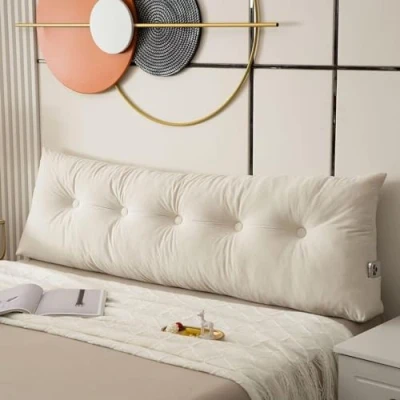 Afbeelding van GeRRiT Rugleuningskussen voor op bed, twin /kingsize/queensize, wigkussen zitten in het hoofdeinde van kussen met zijzakken, rugsteun, lang (wit, 180 x 40 12 cm)