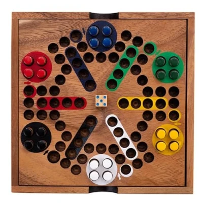 Afbeelding van Engelhart 350330 Ludospel in een houten kistje versie van de mens erger je niet Pachisi spel 2 tot 6 spelers