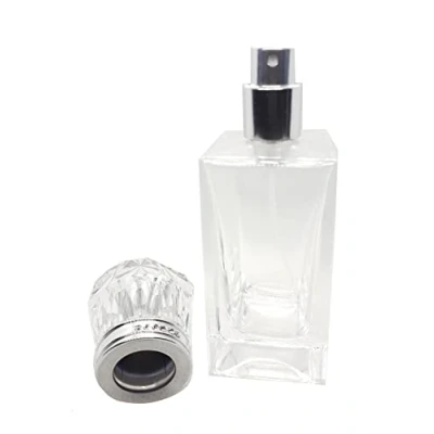 Afbeelding van 50ml Lege Glas Parfum Spray Fles Verstuiver Hervulbare Crystal Cap (Zilver)