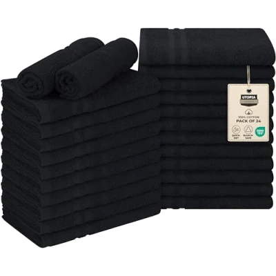Afbeelding van Utopia Towels Katoenen bleekbestendige salonhanddoeken (16x27&quot;) Bleach Safe Gym Handdoek (24 stuks, zwart)
