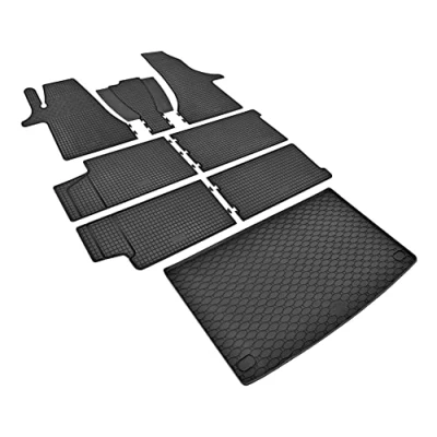 Afbeelding van Z4L Rubberen vloermatten en kofferbakkuip, een set geschikt voor VW T6 Transporter/Caravelle 8/9 stoelen vanaf 2015 tot 2019 L1