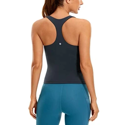 Afbeelding van CRZ YOGA Vrouwen Workout Tank Tops met Ingebouwde BH Racerback Atletische Top Longline Sport echte marine XS