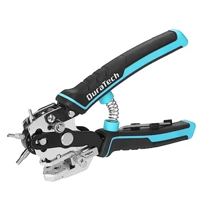Afbeelding van DURATECH Punch Tang voor Leer Riem Multifunctionele Revolver Puncher 6 ronde ponsmaten met hefboomwerking leer, kaarten, plastic, canvas, dunne ijzeren plaat
