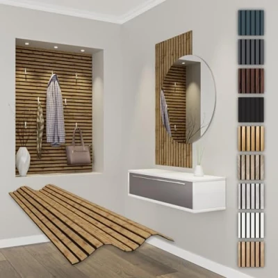 Afbeelding van HEXIM Akoestische panelen, 118 x 60 cm, flexibele lamellenwand, hout, mdf wandpanelen, wandbekleding, binnendecoratie, geluidsisolerend (1 paneel / 0,708 m² Pecan APF08)