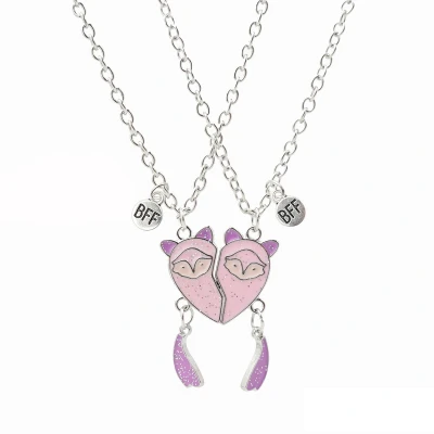 Afbeelding van Kasey Vriendschapsketting Roze Vosjes BFF Ketting Voor 2 Vriendschapskettingen Vriendschap Cadeau Zilverkleurig