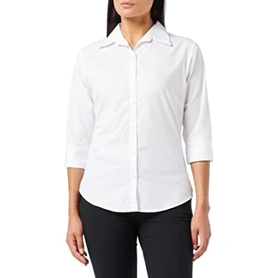 Afbeelding van Premier 3/4 Mouw Popeline Blouse / Gewoon Werkoverhemd (Wit) Maat 34