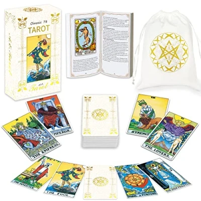 Afbeelding van IXIGER tarotkaarten dek met gids, voor beginners en ervaren lezers, tarotkaartenset, bronzing standaard formaat 4,75 &quot;x 2,75&quot;, 78 klassieke wit fluwelen