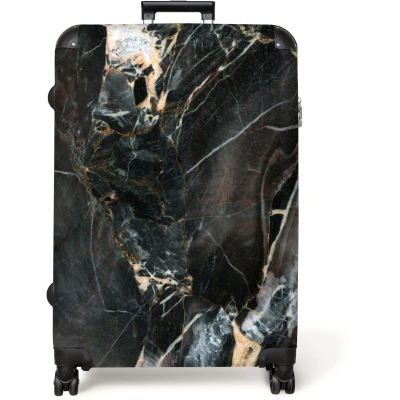 Afbeelding van NoBoringSuitcases.com® Koffer groot Reiskoffer lichtgewicht Marmer Zwart Goud Patroon Marmerlook Rolkoffer met 4 wielen Grote trolley XL 98 liter bagage