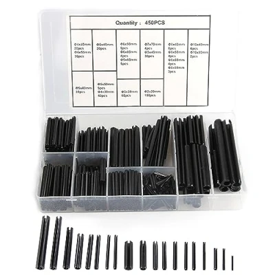 Afbeelding van Set van 450 stuks spanstiften, holle splinten, assortiment inkepstiften, spanpennen roestvrij staal, splint mangaanstaal M2/M3/M4/M5/M6/M7/M8/M10