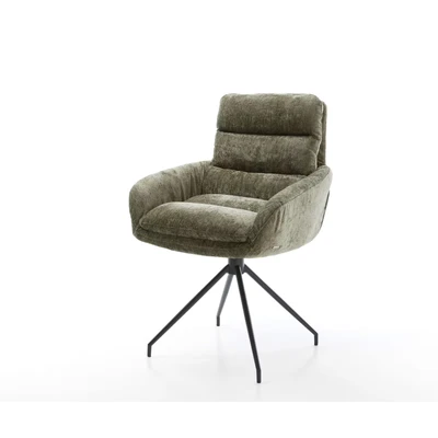 Afbeelding van DELIFE Draaistoel Abelia Flex met armleuning chenille olijfgroen kruisframe conisch zwart 180 draaibaar