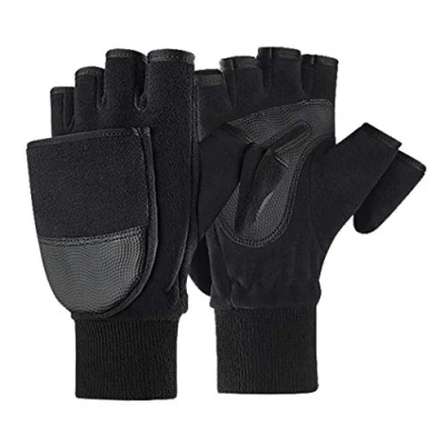 Afbeelding van AfinderDE Heren winter polar fleece halve vinger handschoenen touchscreen multifunctionele winterhandschoenen thermische warme wanten vingerloze met flip top