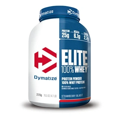 Afbeelding van Dymatize Elite 100% Whey Strawberry Blast 2170g Poeder met hoog proteïne en laag suikergehalte + weiproteïne BCAA&#039;s