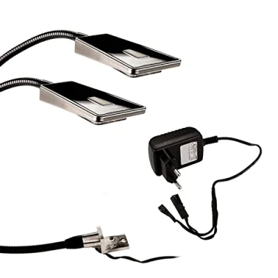 Afbeelding van Set van 2 flexible LED leeslamp LUMINOSO zwart 12V 2W met netvoeding