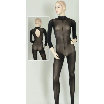 Afbeelding van Mandy Mystery Lingerie Catsuit met Open Rug en Kruis Kant Afgewerkt Kraag Maat M/L Zwart